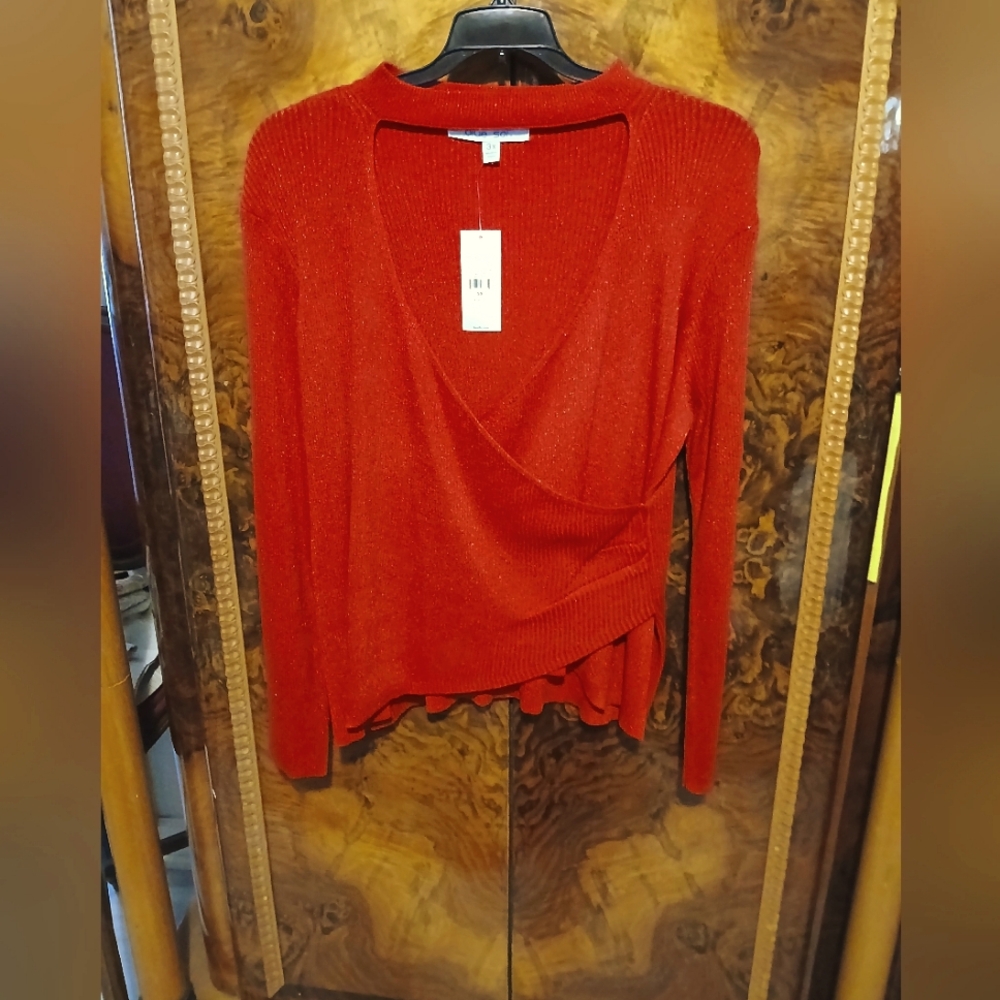 Women's Red Wrap Sweater